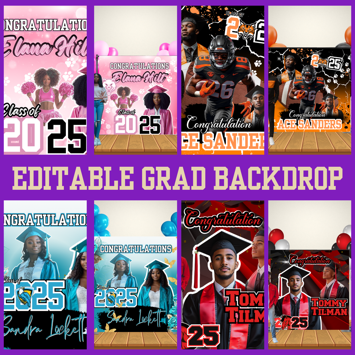 4 piece Editable Graduation Backdrops and mock-ups Bundle